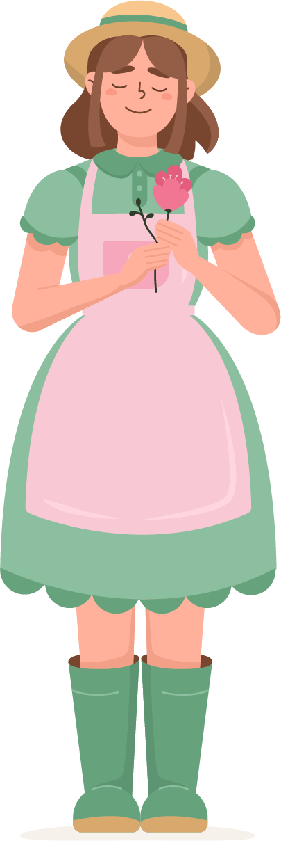 Mascot holding a flower